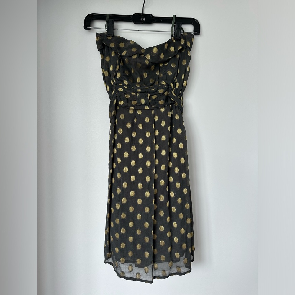 Grey dress with gold polka dots